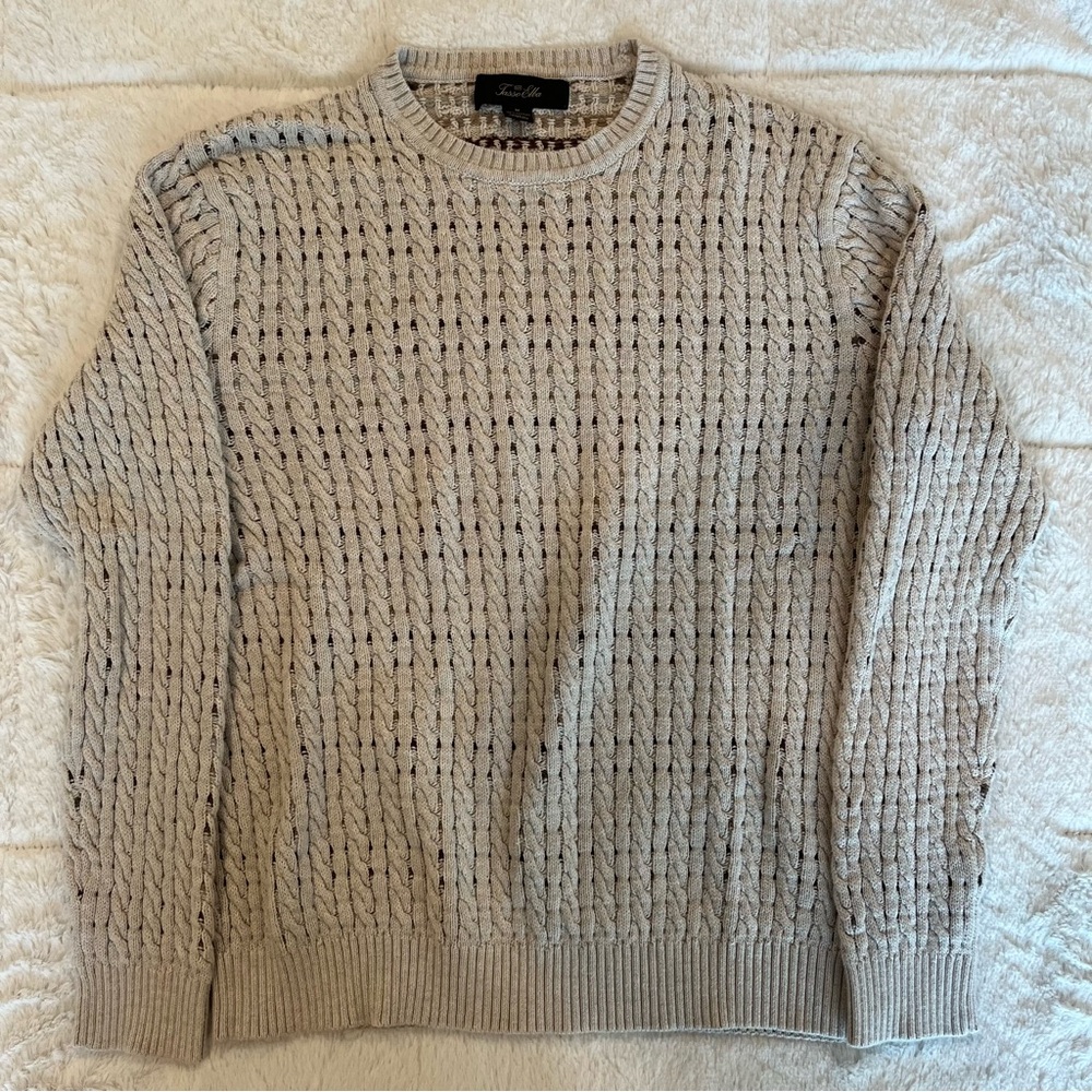 Men's Beige Cable Knit Sweater